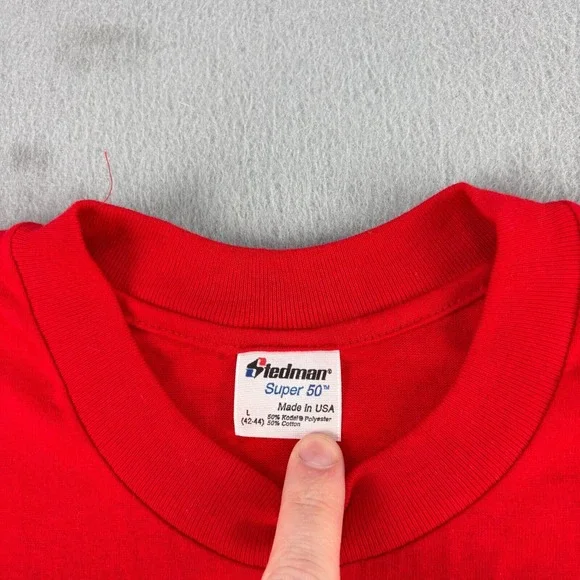 Vintage Employee Appreciation Day Shirt Mens L Red Stedman Single Stitch 90s - Picture 8 of 8